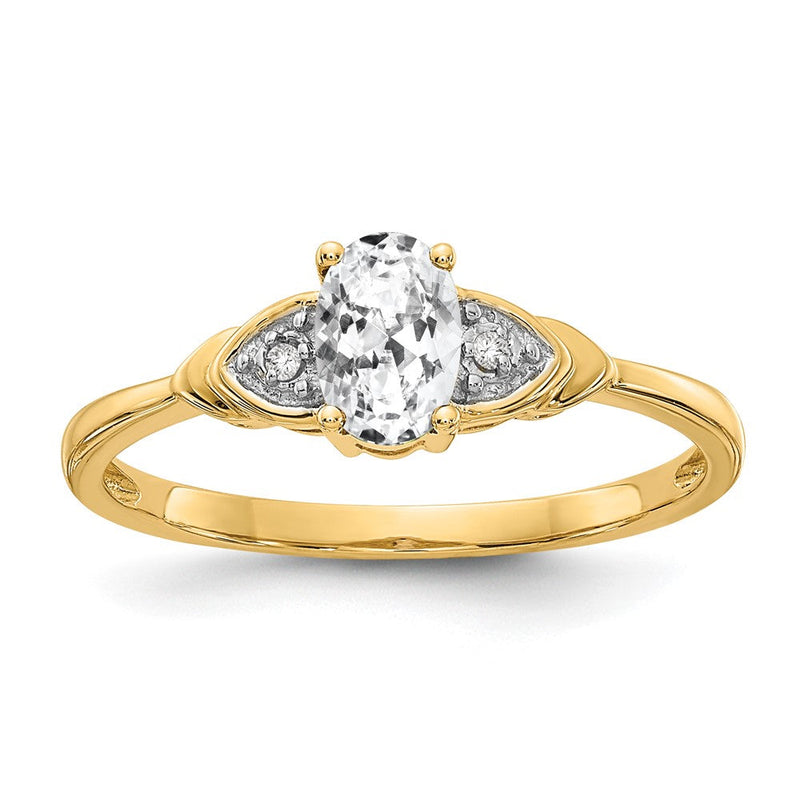 14K Gelbgold Ring mit weißem Topas und echten Diamanten