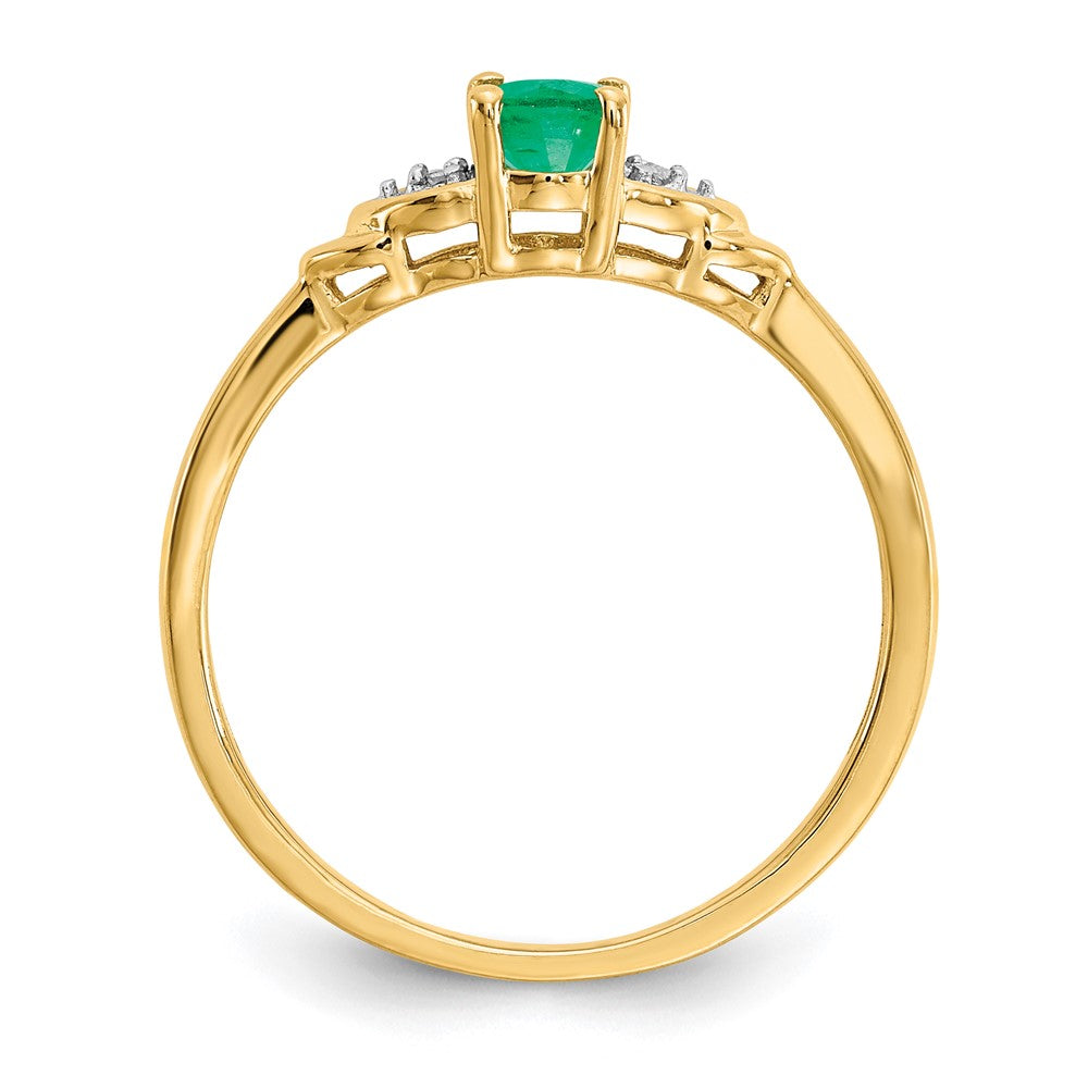 14K Gelbgold Ring mit Smaragd und echten Diamanten