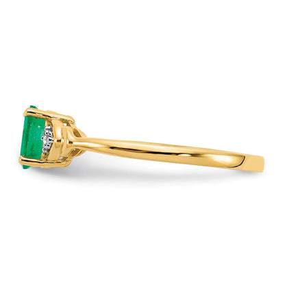 14K Gelbgold Ring mit Smaragd und echten Diamanten