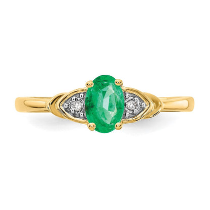 14K Gelbgold Ring mit Smaragd und echten Diamanten
