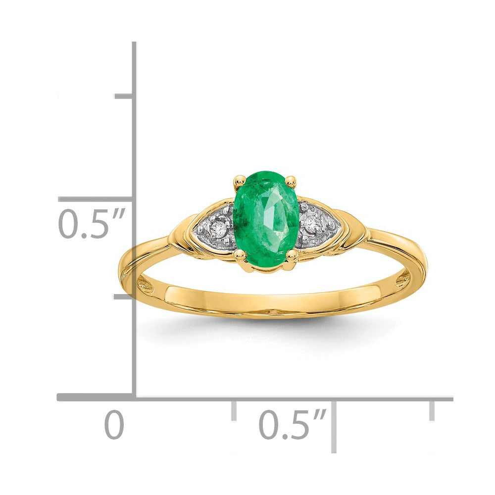 14K Gelbgold Ring mit Smaragd und echten Diamanten