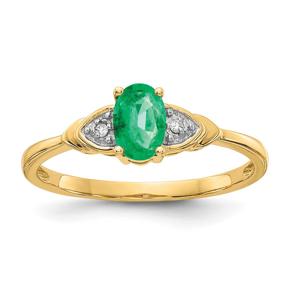 14K Gelbgold Ring mit Smaragd und echten Diamanten