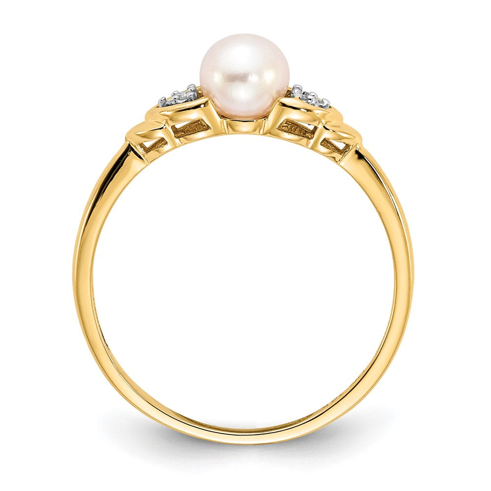 585 Gelbgold Ring mit FW-Zuchtperle und echtem Diamant