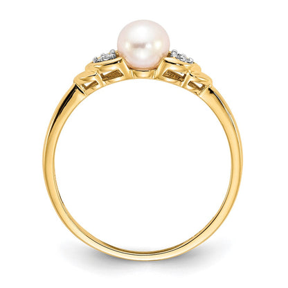 585 Gelbgold Ring mit FW-Zuchtperle und echtem Diamant