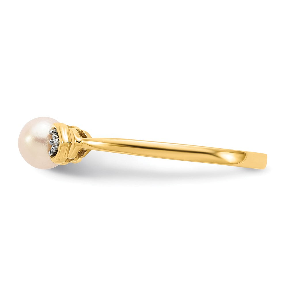 585 Gelbgold Ring mit FW-Zuchtperle und echtem Diamant