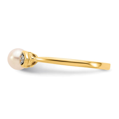 585 Gelbgold Ring mit FW-Zuchtperle und echtem Diamant