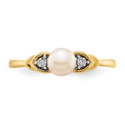585 Gelbgold Ring mit FW-Zuchtperle und echtem Diamant