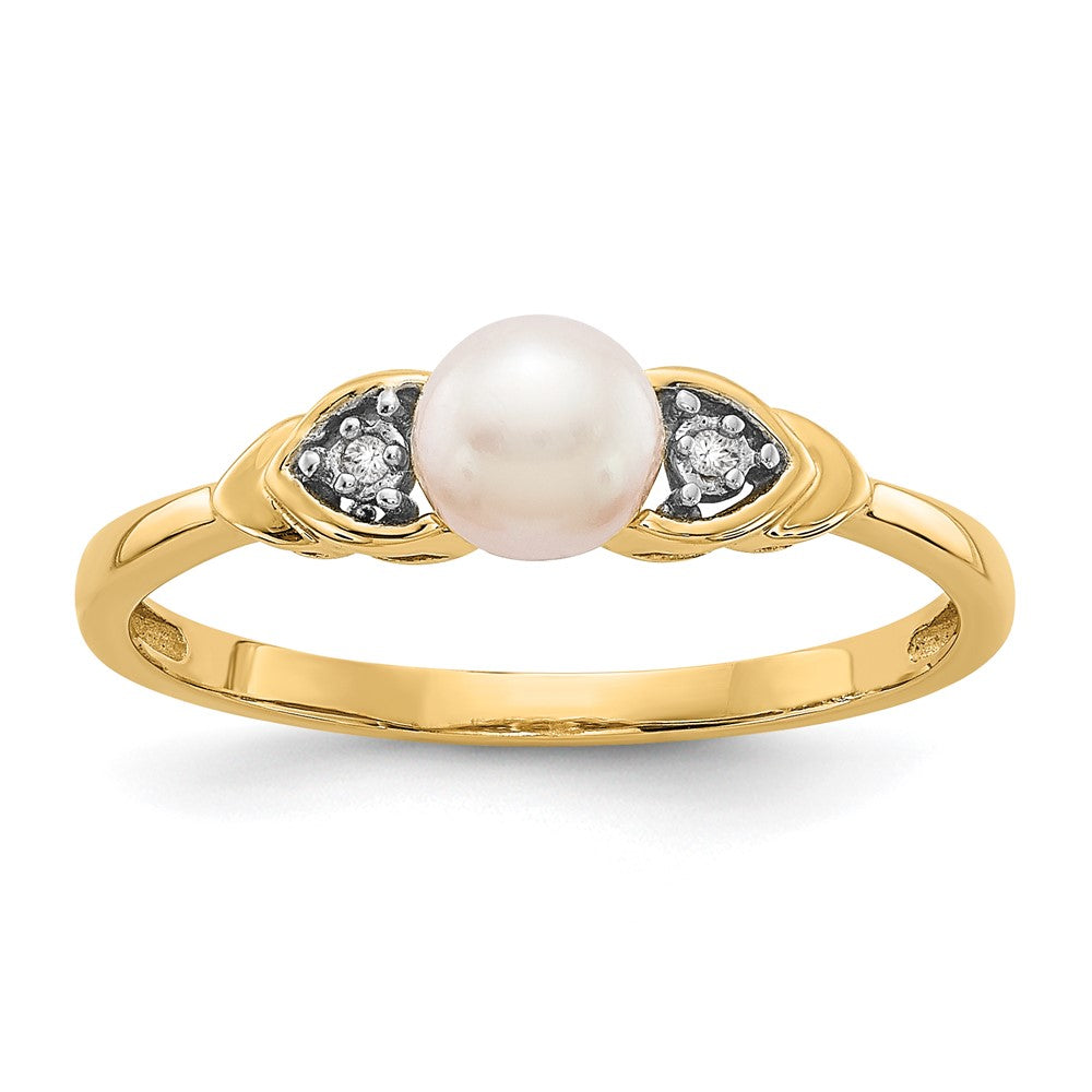 585 Gelbgold Ring mit FW-Zuchtperle und echtem Diamant