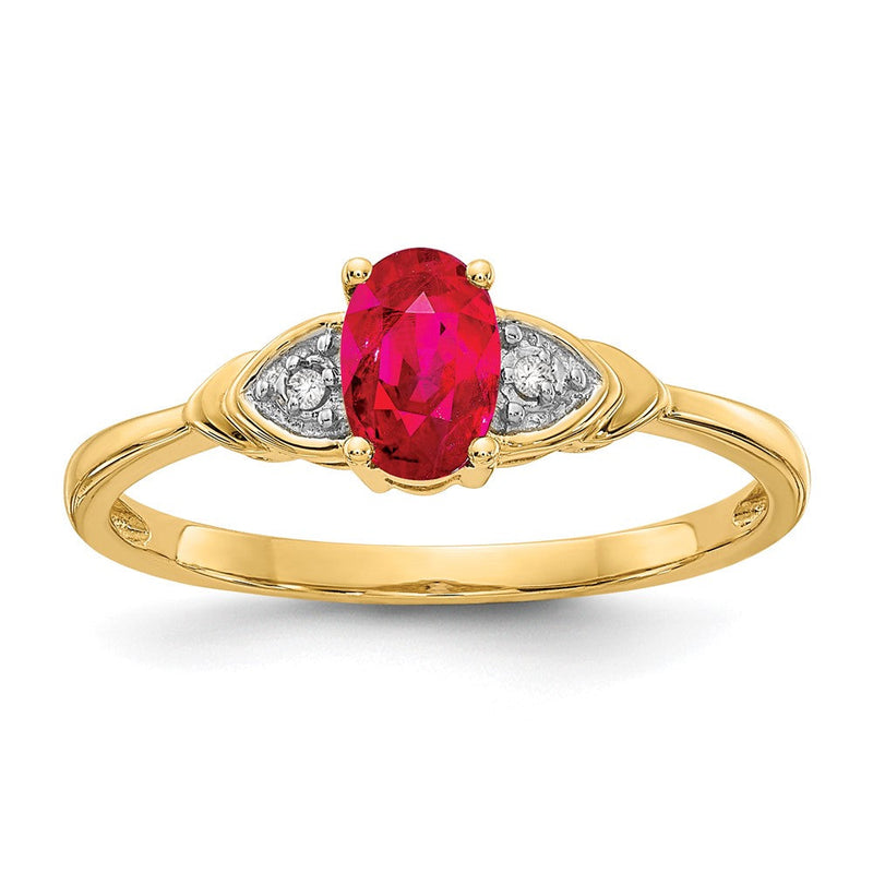14K Gelbgold Ring mit Rubin und echten Diamanten