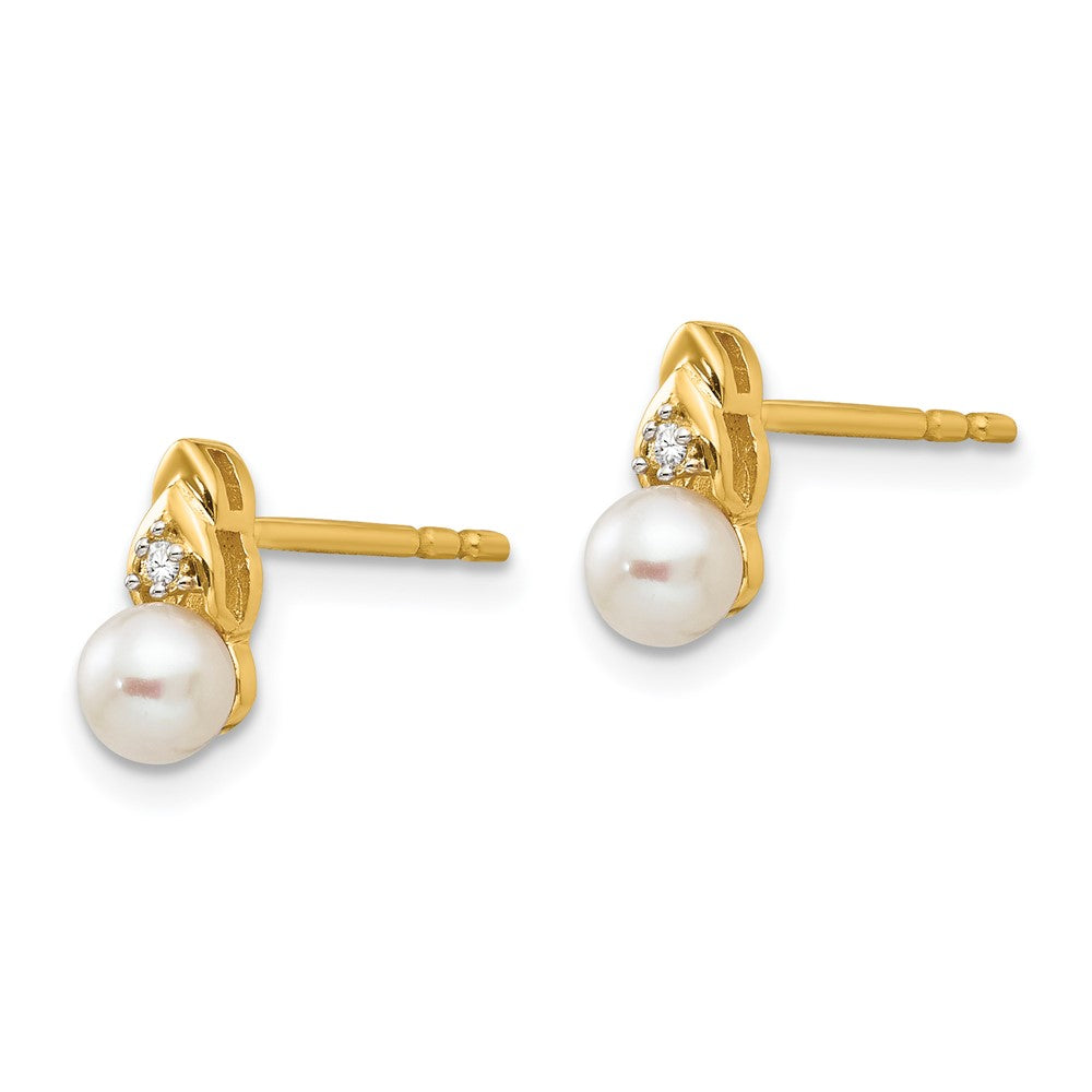 14K Gelbgold Fw Zuchtperle und Diamant Ohrringe