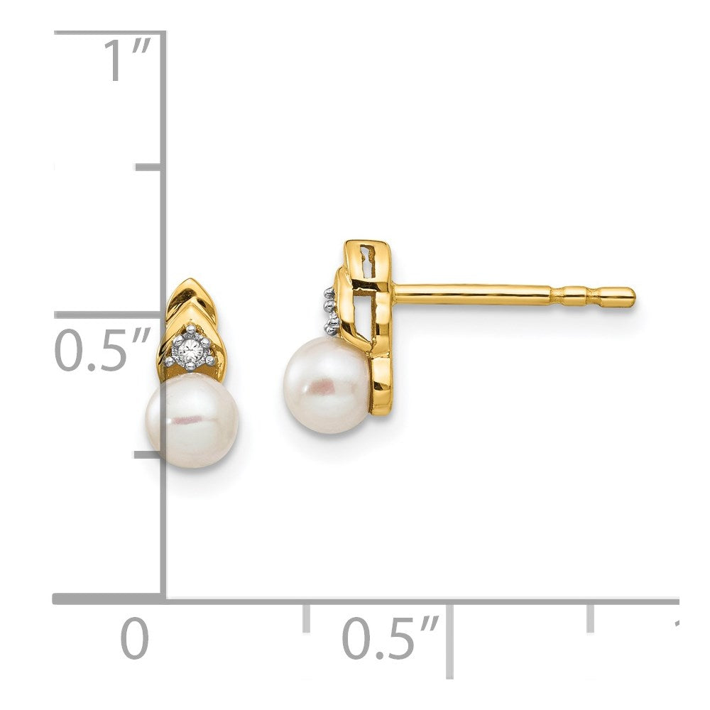 14K Gelbgold Fw Zuchtperle und Diamant Ohrringe