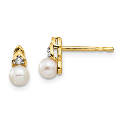 14K Gelbgold Fw Zuchtperle und Diamant Ohrringe