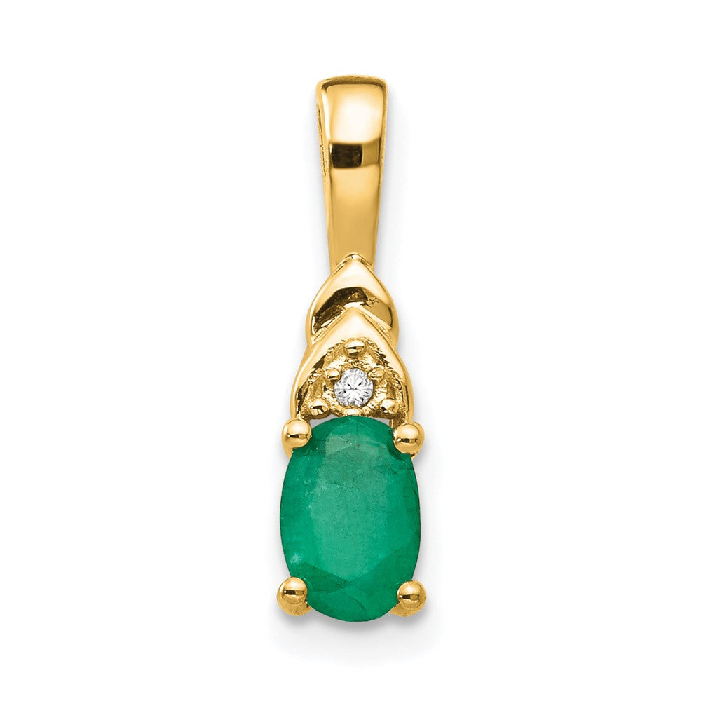 14K Gelbgold Smaragd- und Diamant-Anhänger
