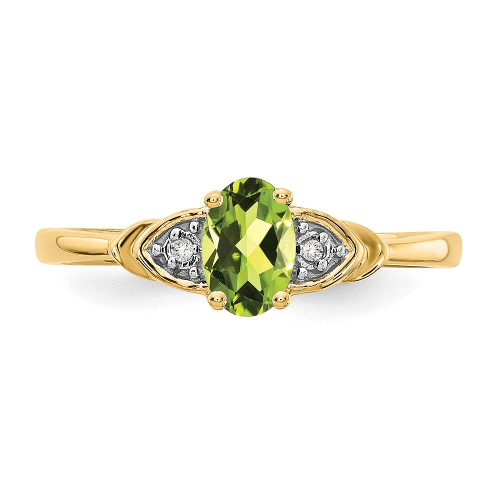 14K Gelbgold Ring mit Peridot und echten Diamanten