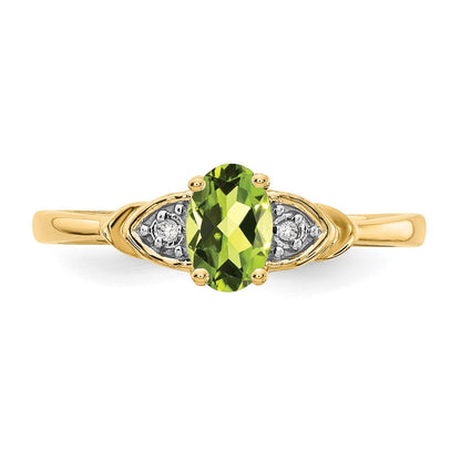 14K Gelbgold Ring mit Peridot und echten Diamanten