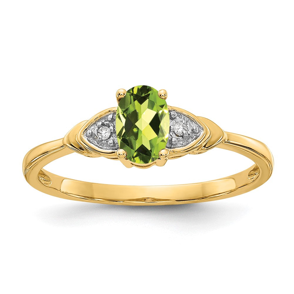 14K Gelbgold Ring mit Peridot und echten Diamanten