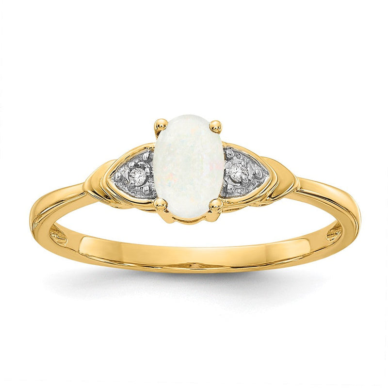 14K Gelbgold Ring mit Opal und natürlichem Diamant