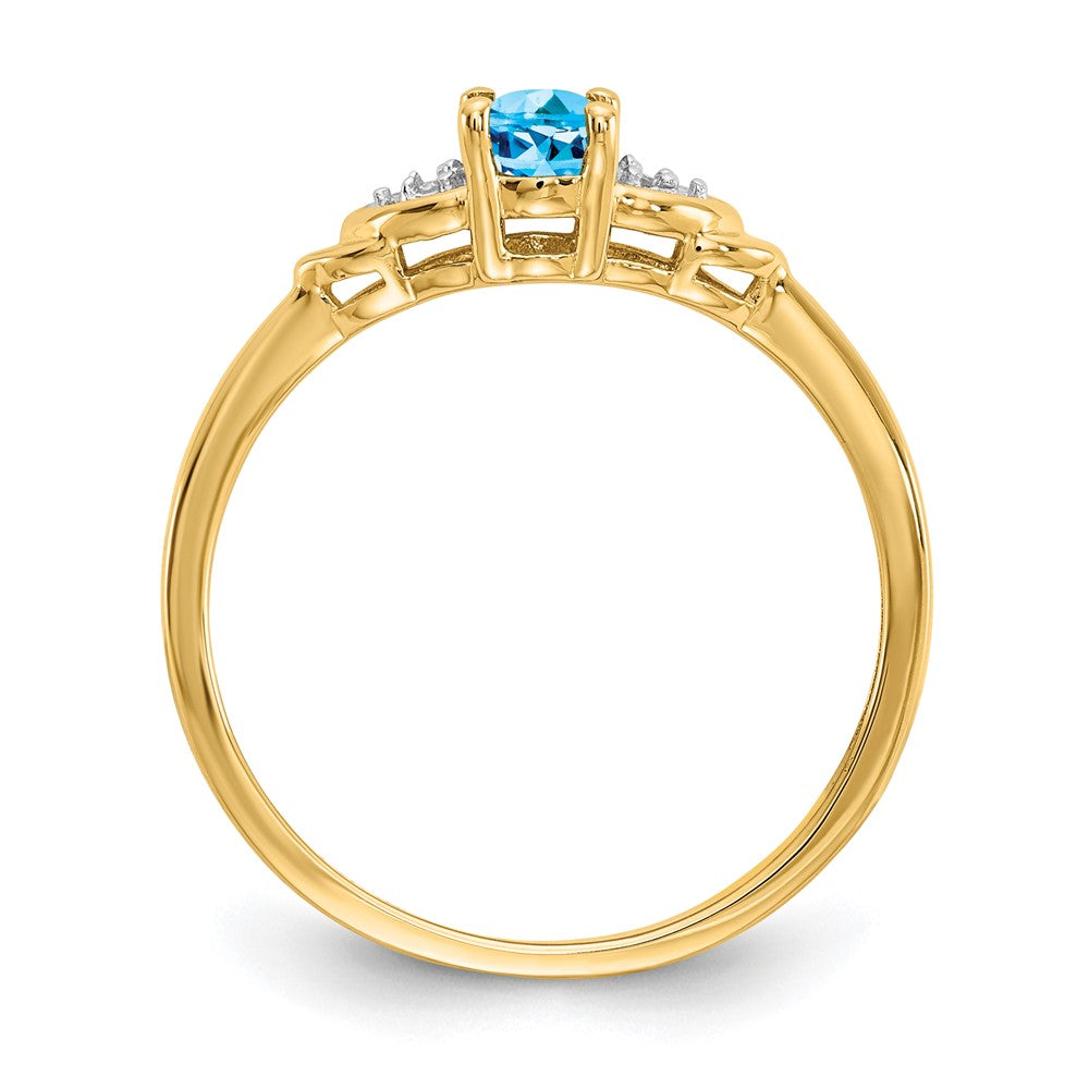 14K Gelbgold Ring mit blauem Topas und echten Diamanten