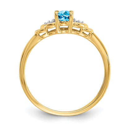 14K Gelbgold Ring mit blauem Topas und echten Diamanten