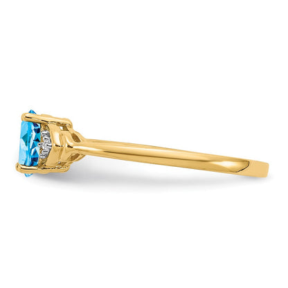 14K Gelbgold Ring mit blauem Topas und echten Diamanten