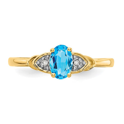 14K Gelbgold Ring mit blauem Topas und echten Diamanten