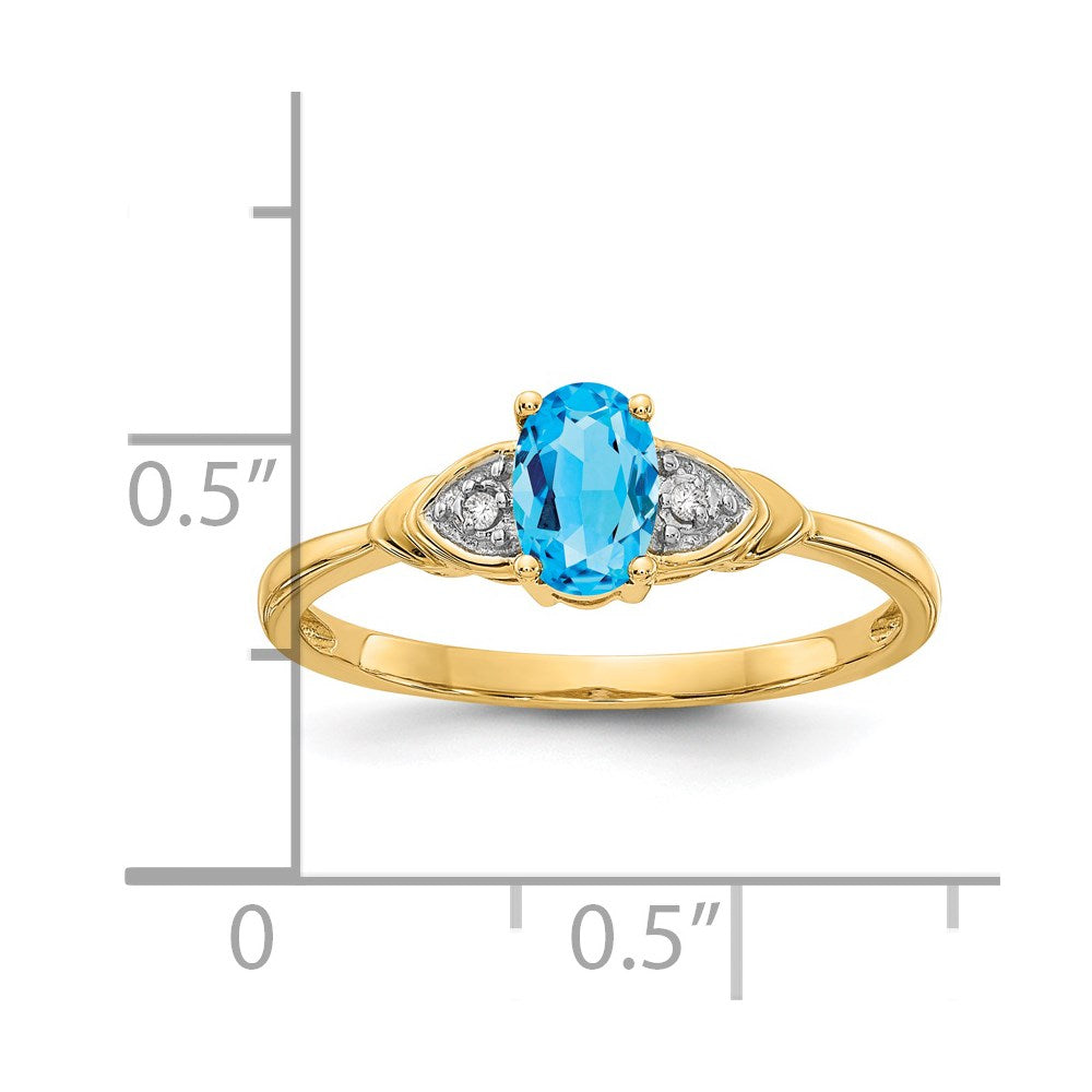 14K Gelbgold Ring mit blauem Topas und echten Diamanten