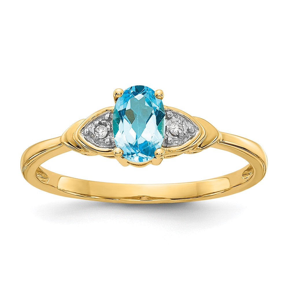 14K Gelbgold Ring mit blauem Topas und echten Diamanten