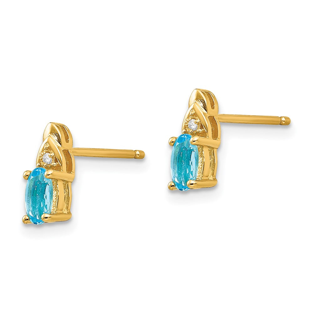 14K Gelbgold Ohrringe mit Diamant und Blautopas