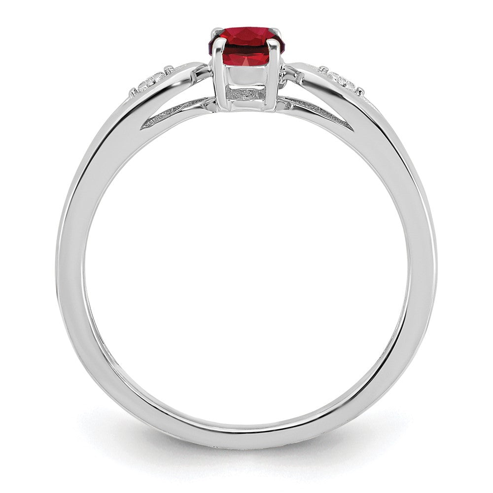 14K Weißgold Ring mit Granat und echten Diamanten