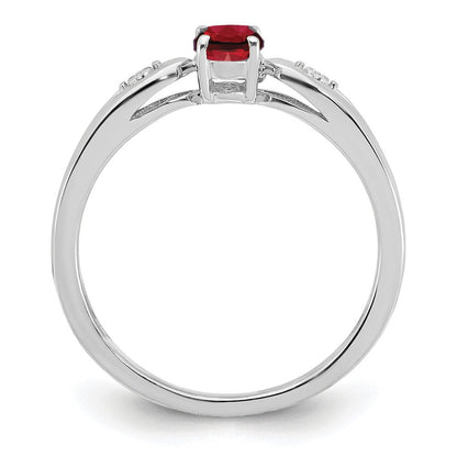 14K Weißgold Ring mit Granat und echten Diamanten
