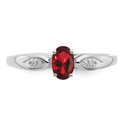 14K Weißgold Ring mit Granat und echten Diamanten