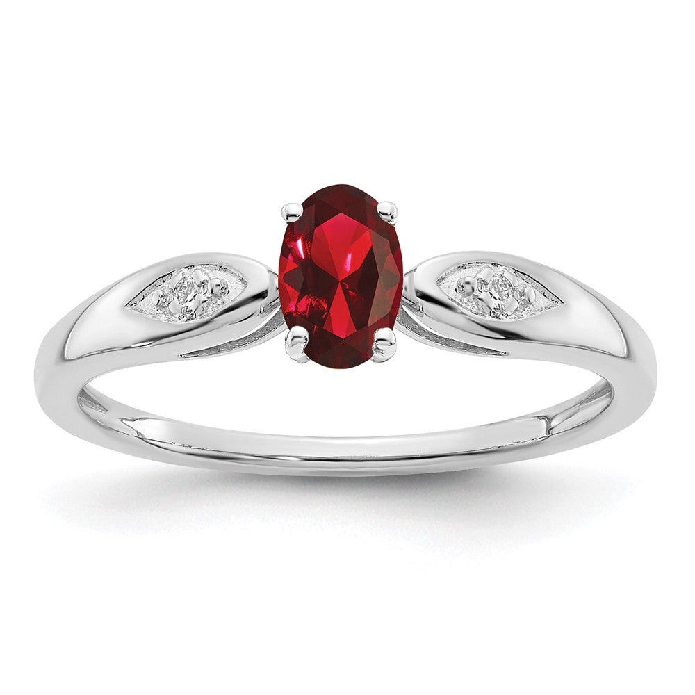 14K Weißgold Ring mit Granat und echten Diamanten