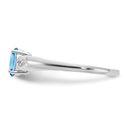 14K Weißgold Ring mit Aquamarin und echten Diamanten