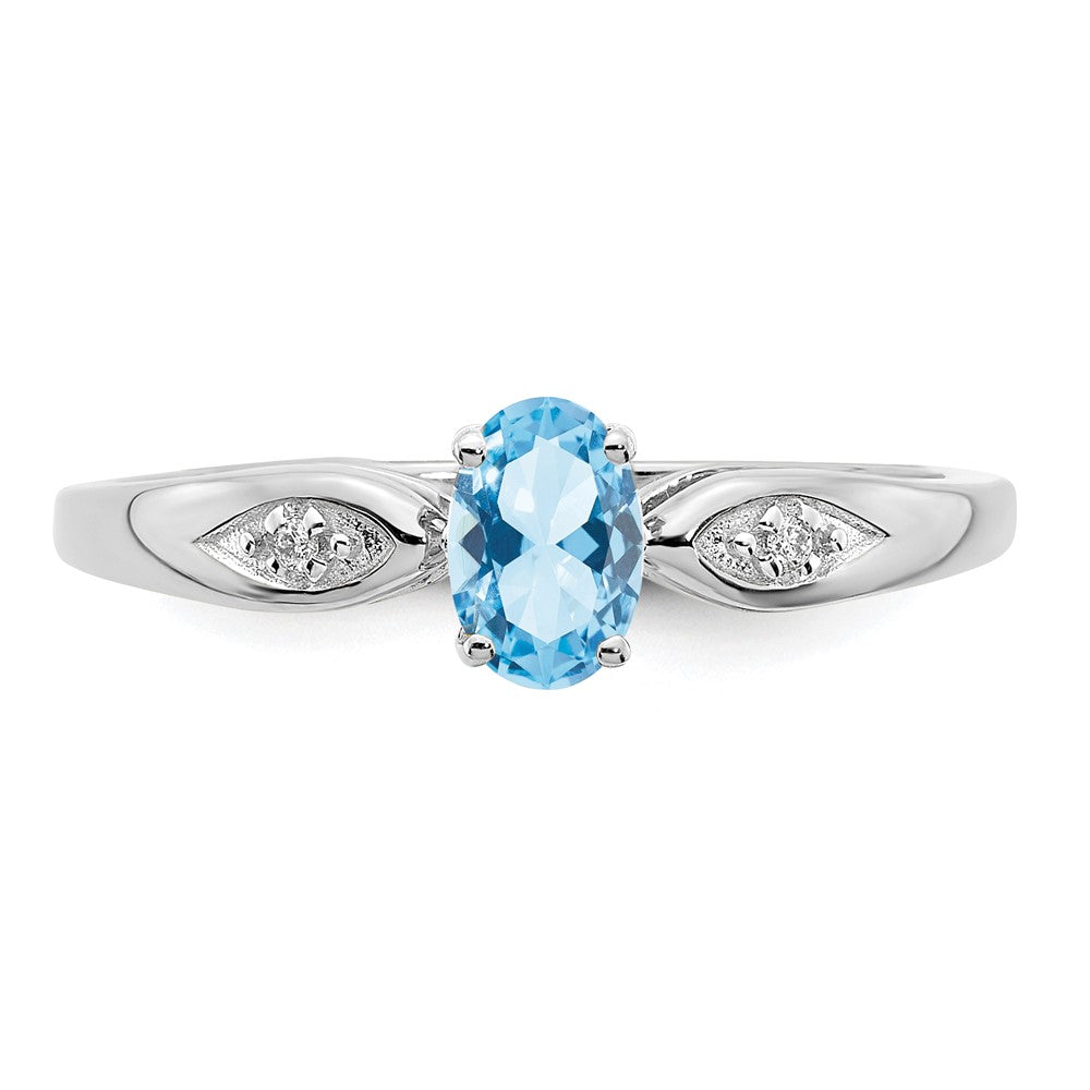 14K Weißgold Ring mit Aquamarin und echten Diamanten