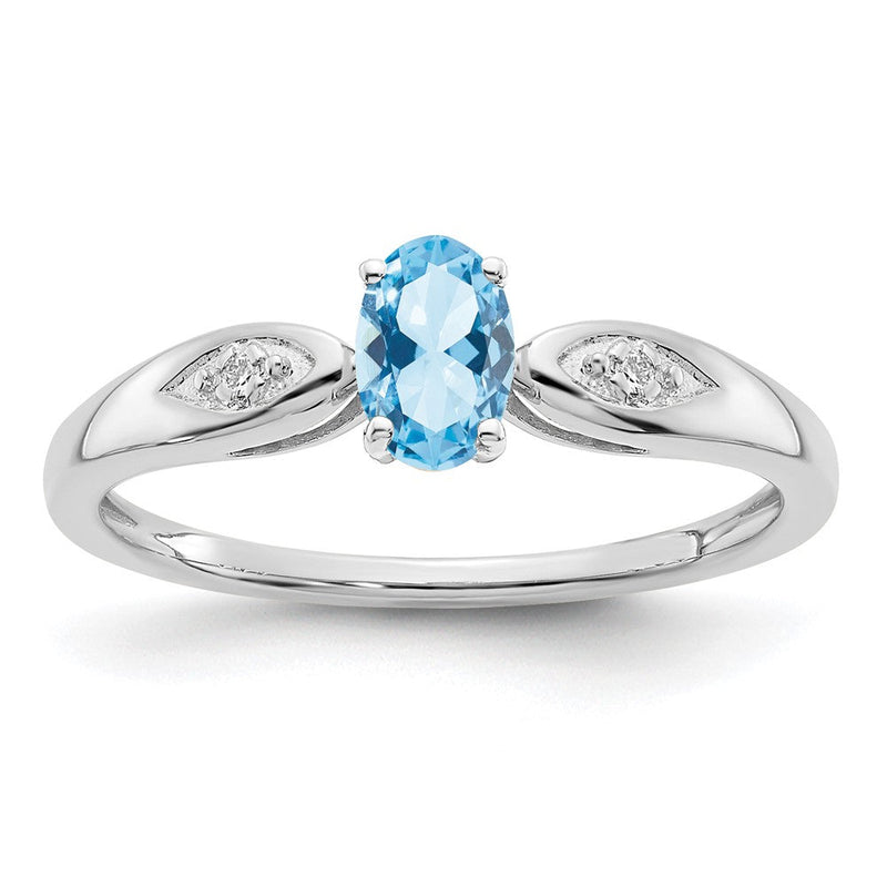 14K Weißgold Ring mit Aquamarin und echten Diamanten