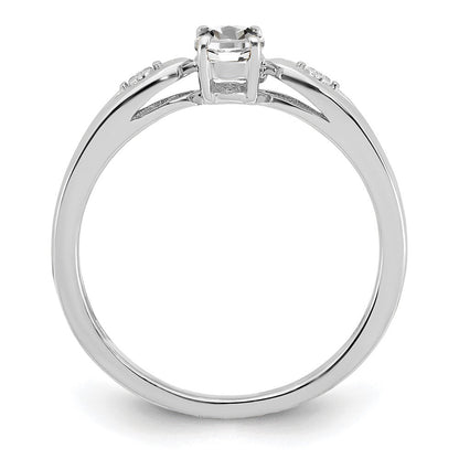 14K Weißgold Ring mit Topas und echten Diamanten
