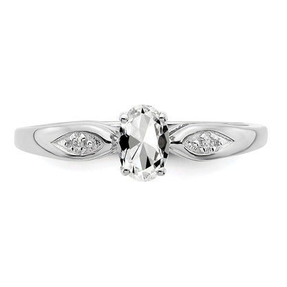 14K Weißgold Ring mit Topas und echten Diamanten