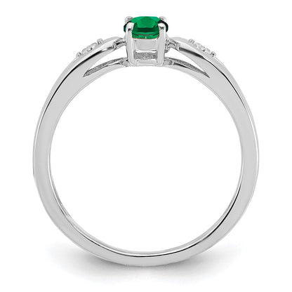 14K Weißgold Ring mit Smaragd und echten Diamanten