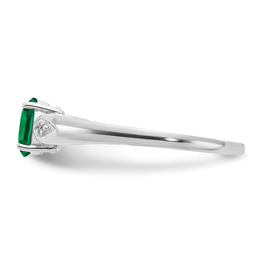 14K Weißgold Ring mit Smaragd und echten Diamanten