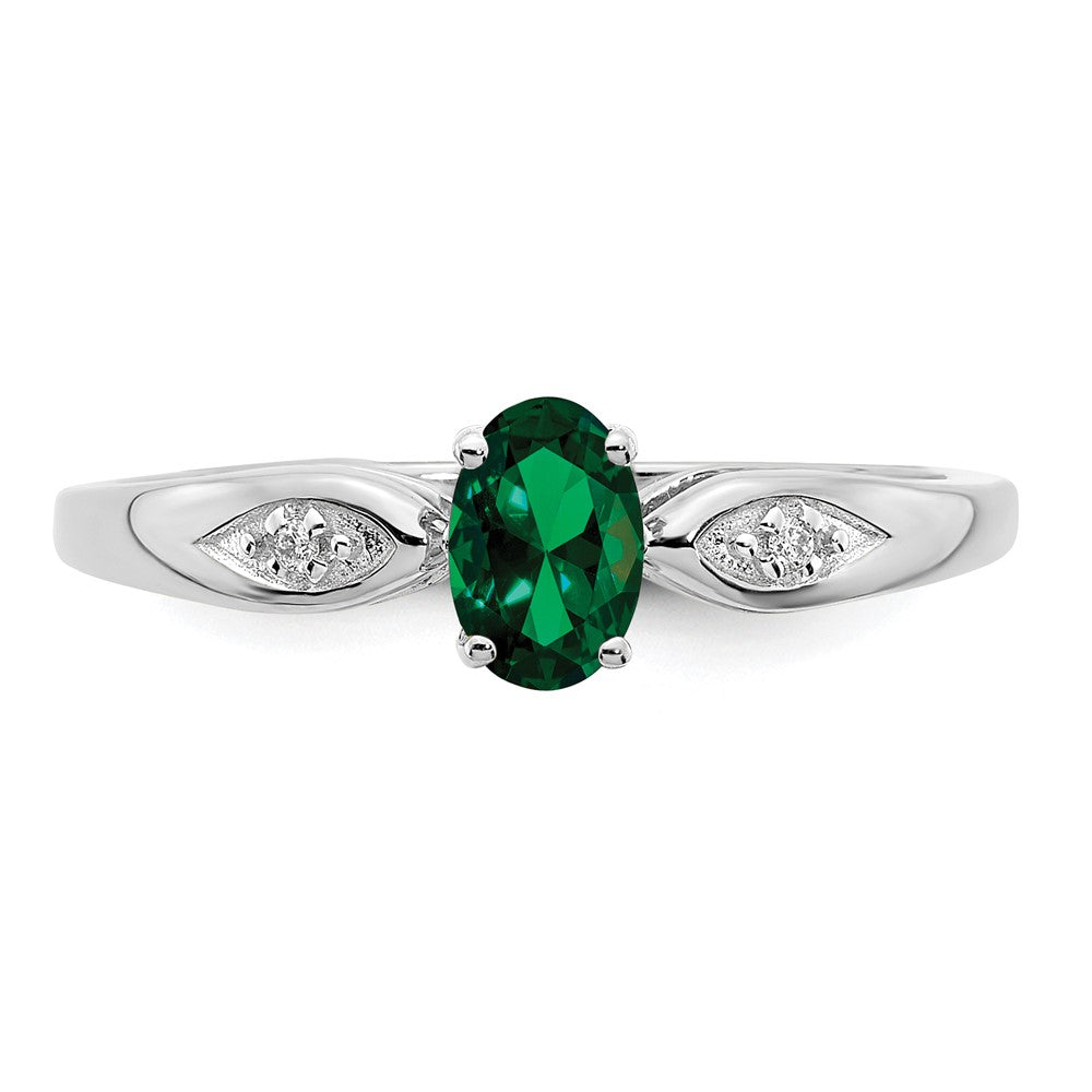 14K Weißgold Ring mit Smaragd und echten Diamanten