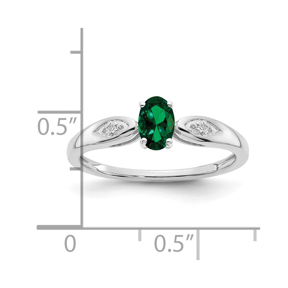 14K Weißgold Ring mit Smaragd und echten Diamanten