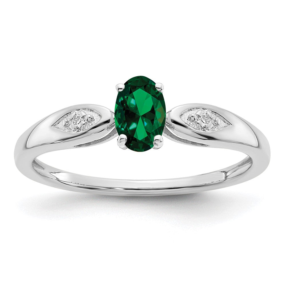 14K Weißgold Ring mit Smaragd und echten Diamanten