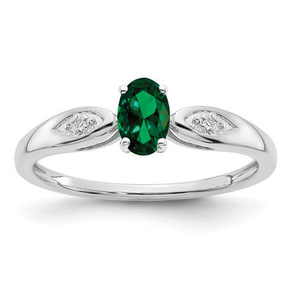 14K Weißgold Ring mit Smaragd und echten Diamanten