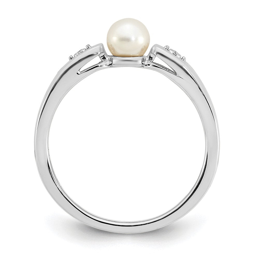 14K Weißgold Ring mit kultivierten Süßwasserperlen und echten Diamanten