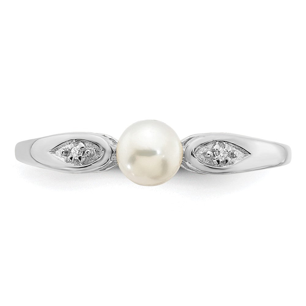 14K Weißgold Ring mit kultivierten Süßwasserperlen und echten Diamanten