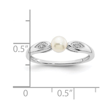 14K Weißgold Ring mit kultivierten Süßwasserperlen und echten Diamanten