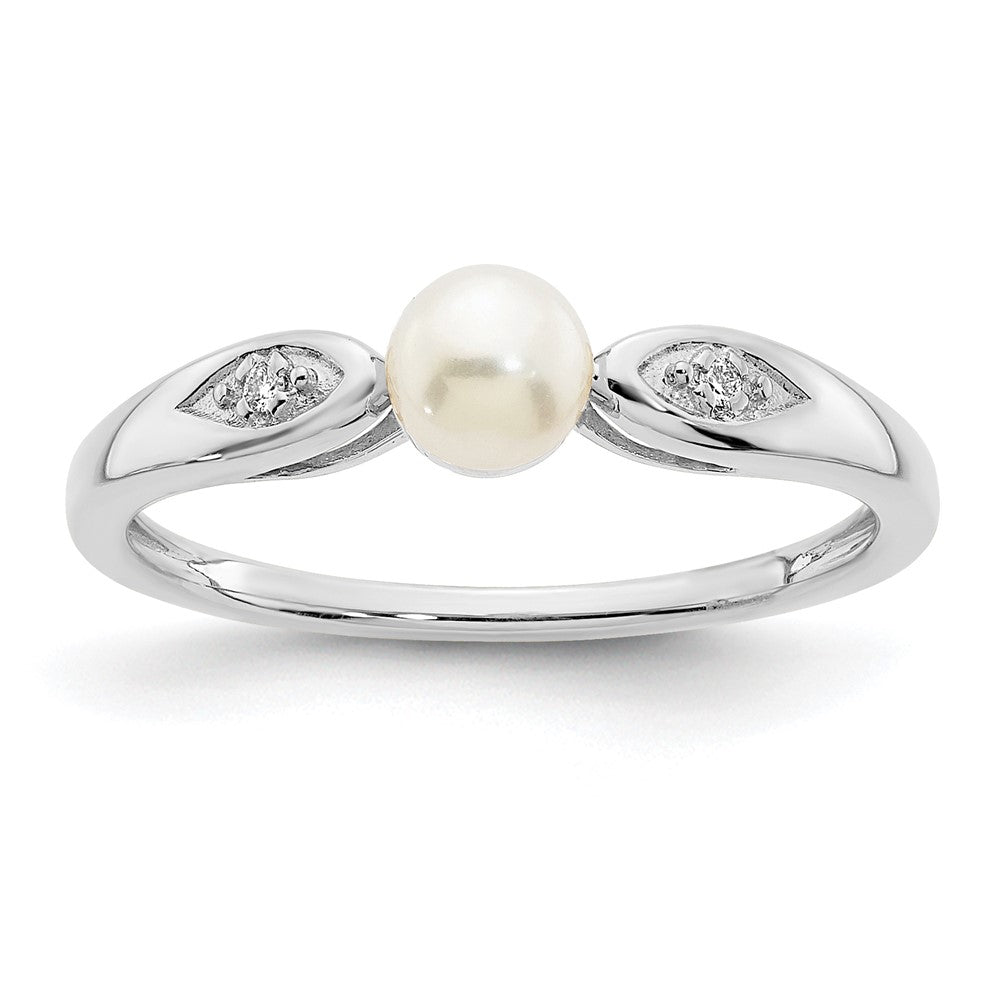 14K Weißgold Ring mit kultivierten Süßwasserperlen und echten Diamanten