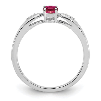 14K Weißgold Ring mit Rubin und echten Diamanten