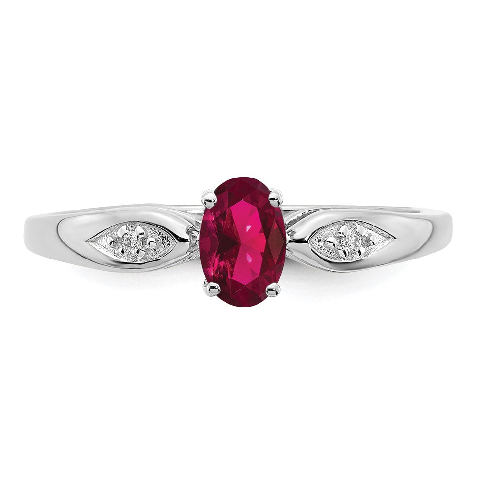 14K Weißgold Ring mit Rubin und echten Diamanten