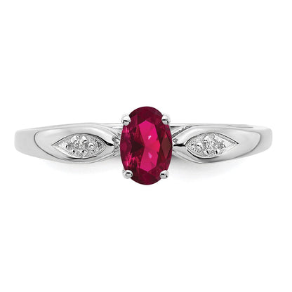 14K Weißgold Ring mit Rubin und echten Diamanten